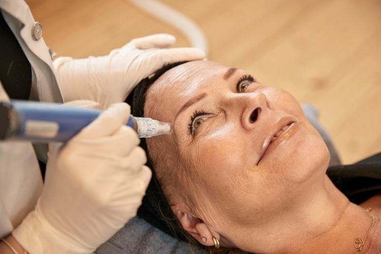Naerbillede af en ansigtsbehandling paa klinikken